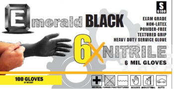 Emerald 6X Black Nitrile Exam Gloves – 6 Mil